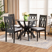 Baxton Studio Mona-Grey/Dark Brown-5PC Dining Set Mona Modern and Contemporary Grey Fabric Upholstered and Dark Brown Finished Wood 5-Piece Dining Set